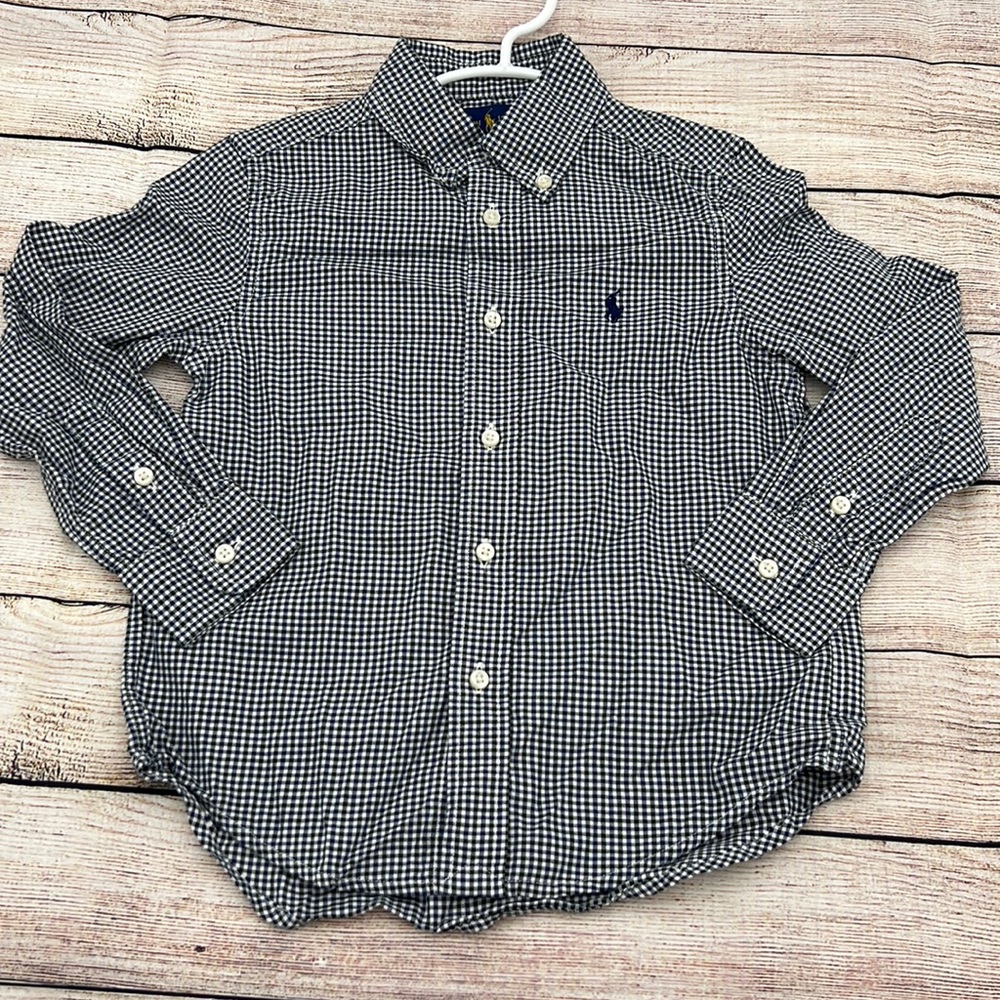 Ralph Lauren Black and Blue Plaid Button Down Sz 4